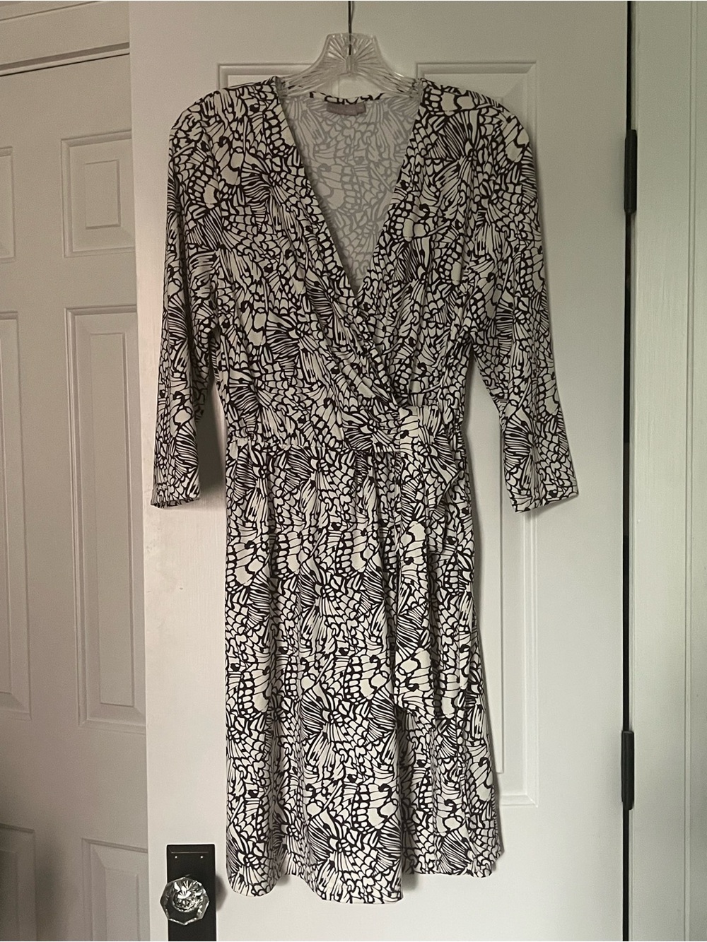Ellie Kai Abby Dress Plum Cream Butterfly Print Faux Wrap Size M